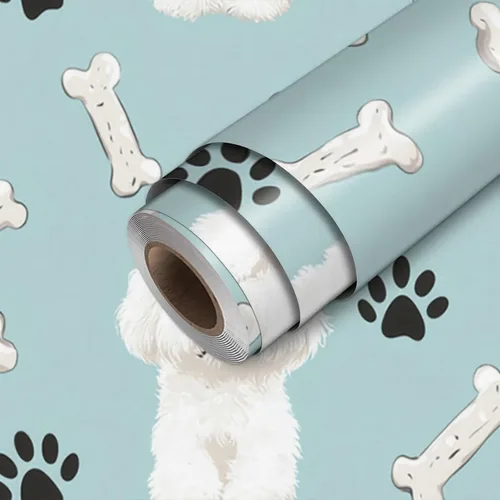 Miniatura 15 de HOMETITUTE Papel tapiz para mascotas mixto color beige, para despegar y pegar, bonito patrón de gato y perro, papel de contacto, papel de pared