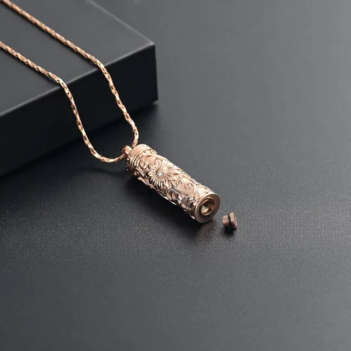 Miniatura 36 de Collar de urna de girasol para cenizas, collar de barra cilíndrica para cenizas para mujer, colgante de recuerdo para cenizas, joyería de cremación