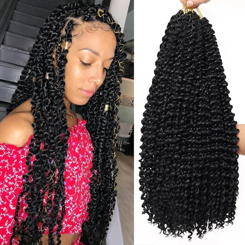 Dorsanee Cabello Trenzado Passion Twist Negro de 18 Pulgadas, 7 Paquetes, Cabello de Ganchillo Water Wave, Cabello Largo Bohemio Rizado para
