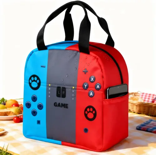 Miniatura 2 de Bolsa de almuerzo, fiambreras, reutilizable, juegos, aislada, portátil, unisex, a prueba de fugas, bolsa de refrigerador, bolsa de mano (rojo, azul)