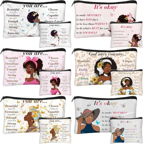 Miniatura 7 de Silkfly 12 Piezas Bolsa Cosmética Afroamericana para Mujeres al Por Mayor Regalo Inspiracional Cristiano Bolsa de Maquillaje para Mujeres Negras
