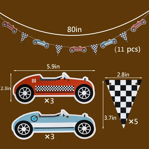 Miniatura 2 de Cartel de cumpleaños con temática de auto de carreras retro, decoración de fiesta de coche de carreras, decoración rápida de una fiesta para niños