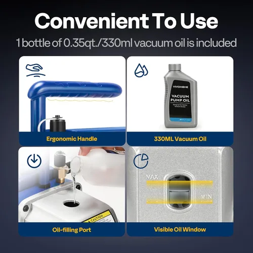 Miniatura 2 de VIVOHOME Bomba de vacío HVAC de una sola etapa de 1/4 HP 3.5 CFM 110V con máquina portátil de recuperación de refrigerante VIVOHOME R1234yf R32 3/4