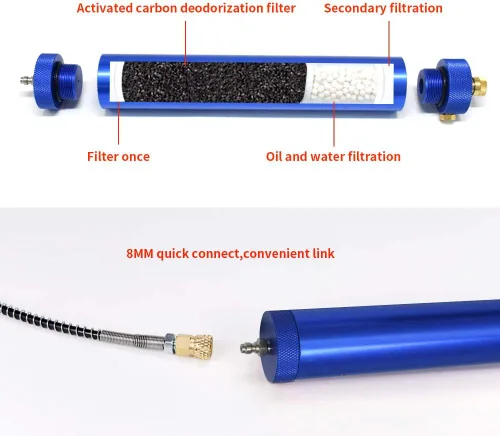 Miniatura 6 de 30Mpa Separador de agua de aceite Bomba de compresor de aire PCP 4500Psi Filtro de aire de alta presión Separador de buceo L300mm OD50mm con Azul