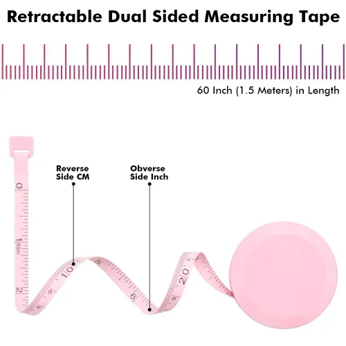 Miniatura 2 de 2 cintas métricas para el cuerpo, cinta métrica suave para tela de costura corporal, tela a medida, juego de cintas métricas retráctiles de doble