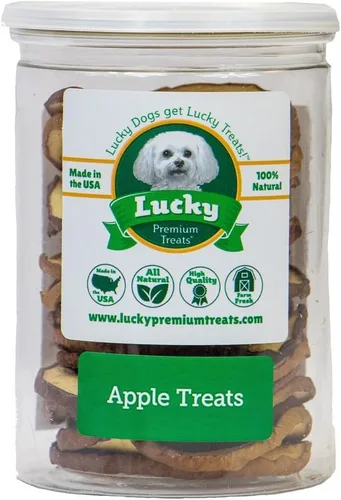 Lucky Premium - Anillos de manzana – Golosinas de manzana de cecina fina y crujientes totalmente naturales para perros, golosinas vegetarianas para