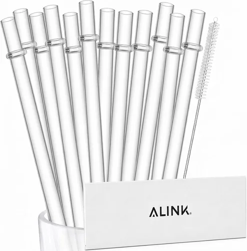 ALINK Paquete de 12 popotes de plástico transparente reutilizables, popotes de repuesto de 10.5 x 0.3 pulgadas, popotes duros sin BPA aptos para