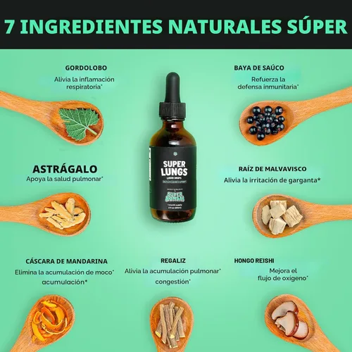 Miniatura 4 de SuperBonsai Super Lungs Mullein Drops - Tintura de apoyo pulmonar a base de hierbas con extracto de hoja de gordolobo, saúco, Reishi, raíz