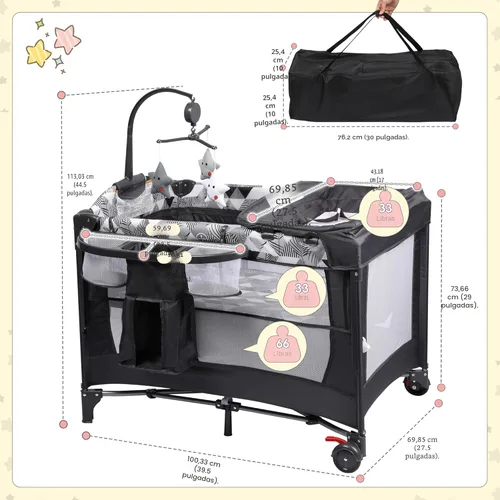Miniatura 6 de Xilingol Moisés de bebé 5 en 1 junto a la cama, corralito portátil con mesa cambiadora, cuna de bebé con bolsa de transporte, moisés de colecho que