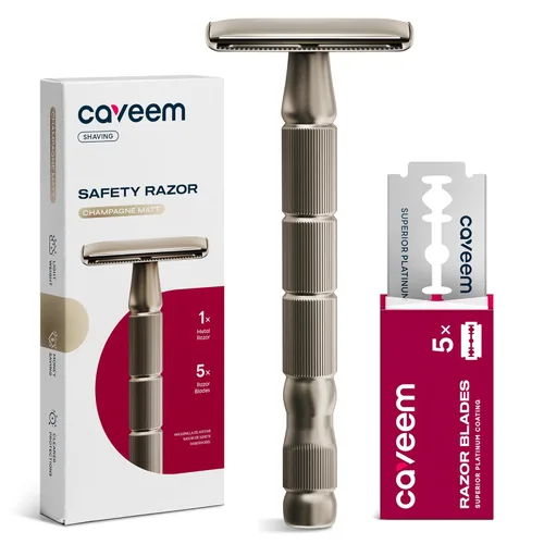 CAVEEM Maquinilla de afeitar de seguridad de doble filo, maquinilla de afeitar de una sola hoja con 5 cuchillas de afeitar de acero inoxidable para