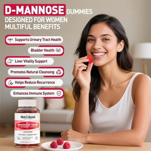 Miniatura 5 de D Manosa con gomitas de arándano, suplementos de D-manosa de 1500 mg para mujeres, con hibisco para la salud del tracto urinario, vejiga, soporte