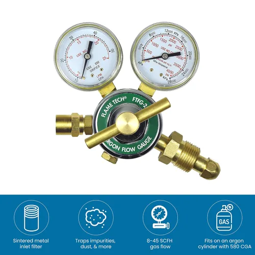 Miniatura 5 de Flame Tech Regulador de argón de medidor de flujo, fácil de leer, calibre de doble escala de 2 pulgadas, herramienta de soldadura ideal