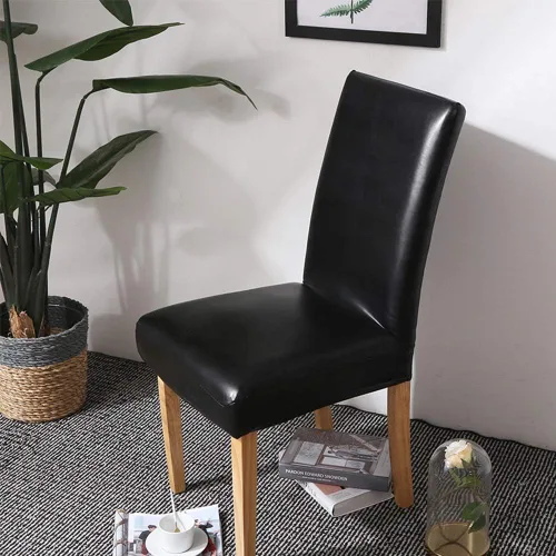 Miniatura 2 de FLYPARTY Funda elástica de piel sintética sólida impermeable para silla de comedor, extraíble, lavable, funda protectora para silla de comedor