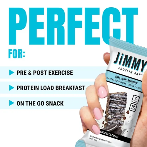 Miniatura 6 de JiMMY! Barras con Beneficios, Barra de Proteína, Cookies 'N Cream, 12 Barras, 2.05 oz (58 g) Cada Una