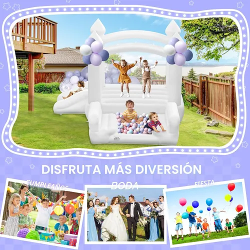 Miniatura 8 de Casa Inflable Blanca para Niños de 3-8, Casa Inflable Grande con Soplador de Aire Tobogán Piscina de Pelotas Saltando 100 Pelotas, Castillo Inflable