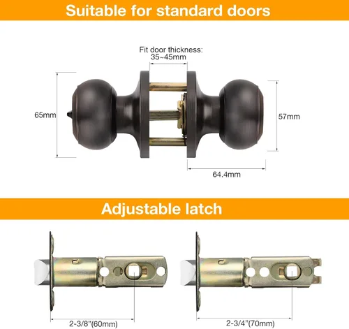 Miniatura 6 de Gobrico Juego de cerradura redonda de 3 llaves iguales para puerta de entrada, bronce aceitado Bronce frotado con aceite
