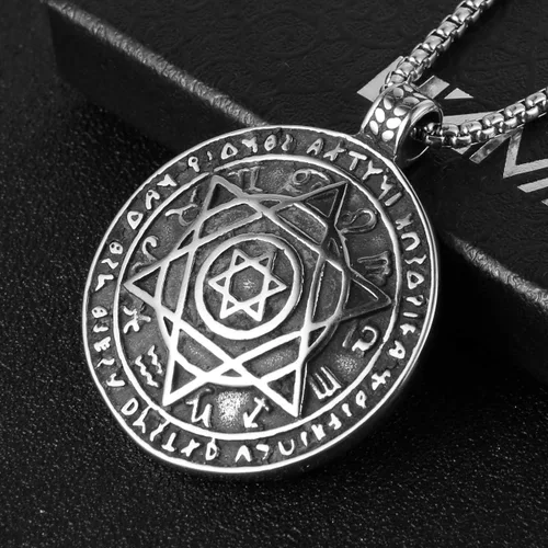 Miniatura 3 de HZMAN Talisman Seal Solomon - Collar de acero inoxidable con colgante de constelación de estrella de seis puntas con dije de estrella 12 + cadena