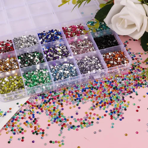 Miniatura 2 de 15000 diamantes de imitación con parte trasera plana para manualidades, cristales de colores mixtos de 0.118 pulgadas, gemas de resina con purpurina