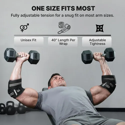 Miniatura 7 de DMoose Fitness Elbow Wraps for Weightlifting (Pair) - 40'' Adjustable Strap for Gym Workout & Bench Press, Compression Elbow Sleeves for Tendonitis