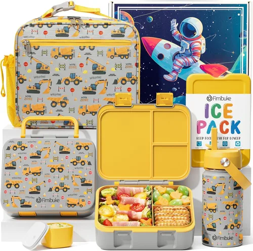 Fimibuke - Lonchera Bento para niños - Juego de contenedor de almuerzo bento para niños pequeños con 3 compartimentos, botella de agua de acero A5.
