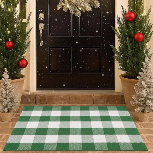 Miniatura 12 de Alfombra a Cuadros Naranja y Negra, 3 x 5 Pies, Alfombra Decorativa de Otoño para Puerta Delantera al Aire Libre, Alfombra de Algodón Lavable Tejida