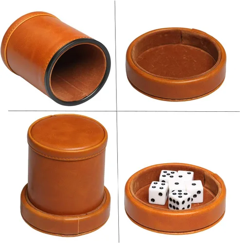 Miniatura 5 de Taza de Dados de Cuero Sintético con Tapa Incluye 6 Dados, Interior de Terciopelo Silencioso al Agitar para Dados Mentirosos Farkle Yahtzee