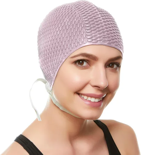 Miniatura 17 de BeeMo Gorro de Natación de Látex para Mujeres - Gorro de Natación de Goma - Suave Cómodo Elástico Elegante Diseño de Corte Bajo Protege el Cabello