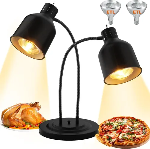 PYY Lámpara de calor de alimentos – Lámpara de calor comercial de doble cabezal para alimentos con bombillas ETL, luz de calentamiento de alimentos