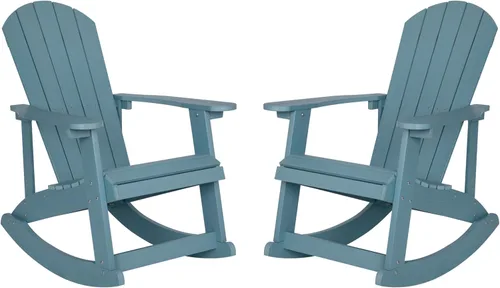 Miniatura 21 de Flash Furniture Savannah - Mecedora Adirondack de madera de poliresina, poliestireno gris para todo tipo de clima, herrajes de acero inoxidable