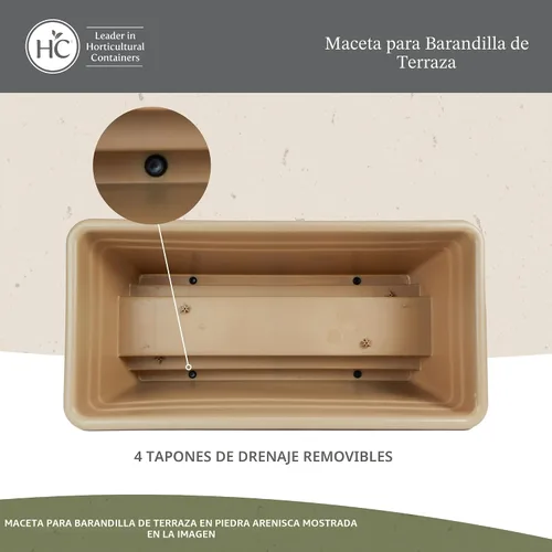 Miniatura 3 de The HC Companies Caja de Plantación para Barandilla de Cubierta con Tapones de Drenaje Removibles - Caja de Flores de Plástico Liviana y Resistente