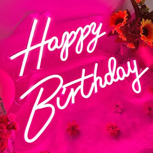 Letrero de Neón Grande de Feliz Cumpleaños de 40"/23" - Rosa - Letrero de Feliz Cumpleaños Rosa 12V - Letrero Luminoso de Feliz Cumpleaños con