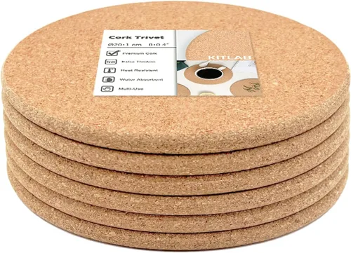 Salvamanteles de corcho, paquete de 6 salvamanteles de corcho grueso de alta densidad para platos calientes y ollas calientes, posavasos grandes de