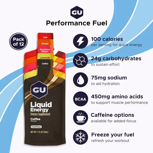 Miniatura 2 de Gel de Energía Líquida GU Energy con Carbohidratos Complejos, Vegano, Sin Gluten y Sin Lácteos, Energía Para Llevar Para Cualquier Entrenamiento, 12