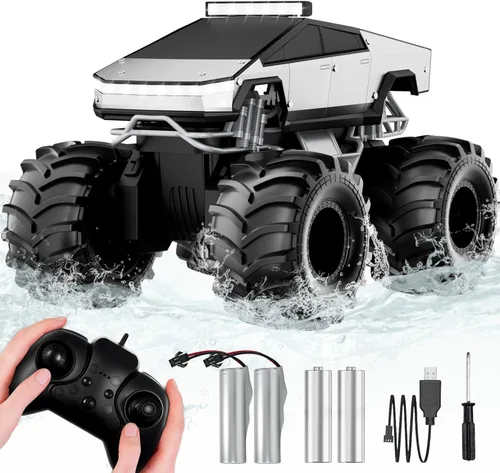 Coche de control remoto, 1:18 coches RC anfibios, camioneta todoterreno 4WD para todo tipo de terreno, camión cibernético impermeable de 2.4GHz,