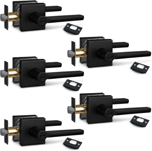 Miniatura 30 de NEWBANG Palanca de puerta de cama/baño para privacidad Baño e interior Manija de cerradura de puerta en negro mate envejecido, HD1601-DB-BK-1P