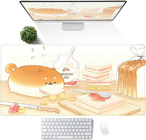 Miniatura 19 de Tapete de escritorio de bosque anime, lindo tapete de mouse verde, tapete de escritorio completo Kawaii estético XXL para juegos Mousemat XL