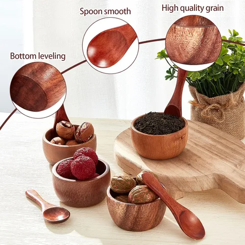 Miniatura 3 de Didaey 8 cuencos pequeños de madera para sumergir condimentos, pequeños cuencos de madera para servir de 3.2 x 2.4 pulgadas con 8 cucharas