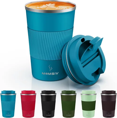Miniatura 25 de MOMSIV Taza de viaje de 17 onzas, taza de café aislada con tapa a prueba de fugas, vaso reutilizable de doble pared de acero inoxidable al vacío