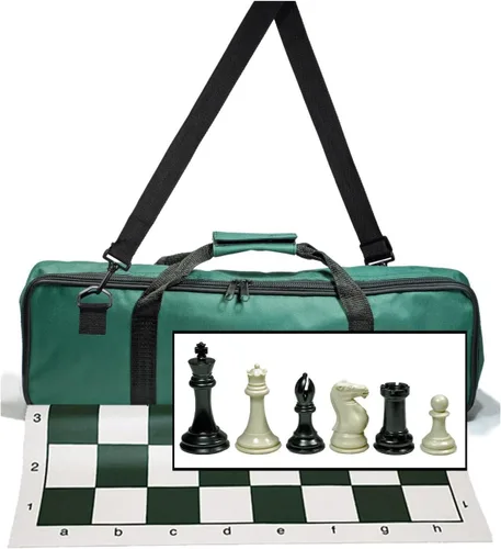 Miniatura 9 de WE Games Juego de ajedrez de torneo con bolsa de lona marrón de lujo, piezas de ajedrez con triple peso con tablero de ajedrez enrollable de vinilo