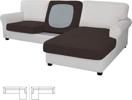 Miniatura 159 de Easy-Going - 4 Fundas de cojín elásticas para sofá seccional, izquierda/derecha, en forma de L, funda de asiento antideslizante, suave, flexible