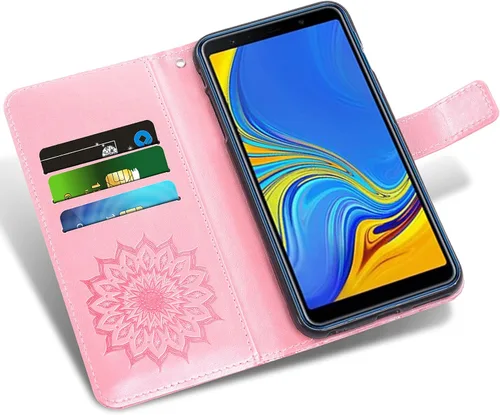 Miniatura 2 de Funda de teléfono para Samsung Galaxy A7 2018 con protector de pantalla de vidrio templado, funda delgada con tapa para tarjetero, accesorios