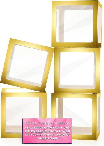 Miniatura 8 de Cajas de bebé con letras para baby shower, 4 cajas de globos transparentes con 60 letras para decoraciones de revelación de género, bloques de bebé