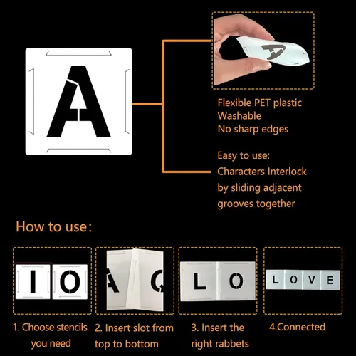 Miniatura 4 de Plantillas grandes de letras con números para manualidades, 62 unidades, plantillas de plástico reutilizables para pintar en madera, pared, tela, 6