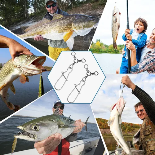 Miniatura 6 de SILANON Broches giratorios de 3 vías de pesca de acero inoxidable con doble bloqueo giratorio de barril de agua salada, conector de aparejos