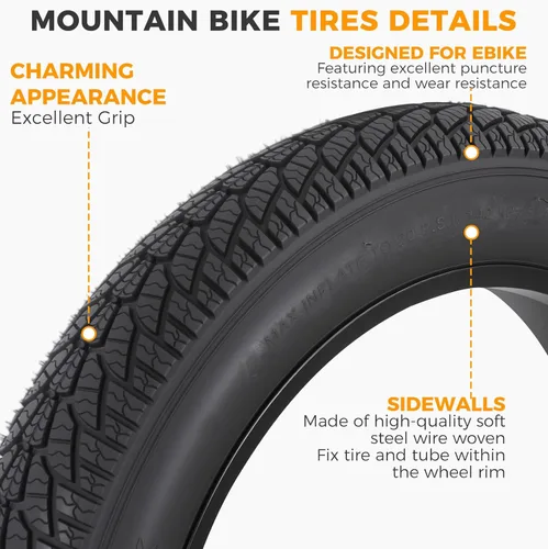 Miniatura 5 de 20x4.0/ 20x3.0/ 26x4.0 Fat Bike Tires, 20x4/ 20x3/ 26x4 Fat Tire Tube and Bicycle Repair Tool Kit, Foldable Heavy Duty Off-Road Bike, Ebike Fat