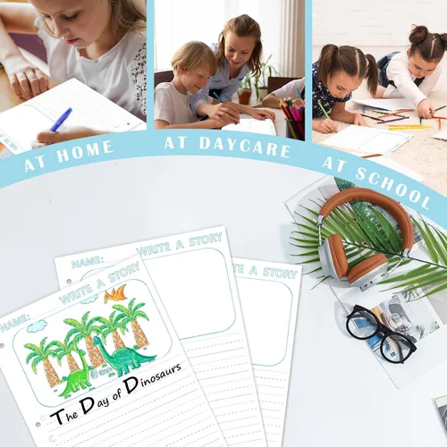 Miniatura 7 de 50 hojas de papel de escritura de historias de 8.5 x 11 pulgadas para niños, papel de dibujo y escritura de hojas sueltas de 3/4 pulgadas de regla