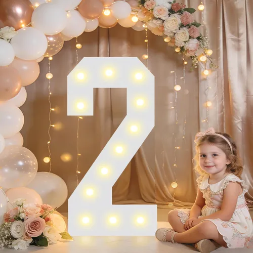 Miniatura 45 de Pooqla Letras y Números Decorativos con Luces LED, Letras y Números de Neón de Plástico Blanco para Decoración de Fiestas, Bodas, Funciona