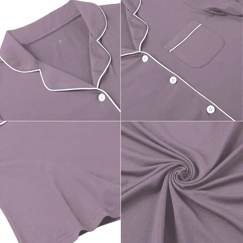Miniatura 5 de Samring Camisón de pijama para mujer, manga cortalarga, con botones, camisón para dormir, camisón para novio, talla XXL