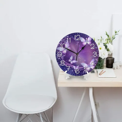 Miniatura 5 de Reloj de pared redondo con diseño de mariposa, silencioso, sin tictac, funciona con pilas, relojes de escritorio silenciosos de cuarzo