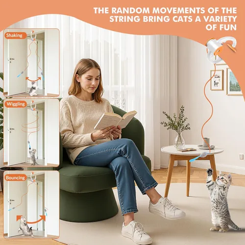 Miniatura 3 de Wortade Juguetes Interactivos para Gatos de Interior, Juguete de Varita con Plumas de Pájaro Volador Eléctrico Automático, Mejor Juguete de Naranja